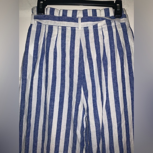 J. Crew‎ factory Linen-cotton paper-bag pant | blue and white striped | size 4 - Picture 12 of 15